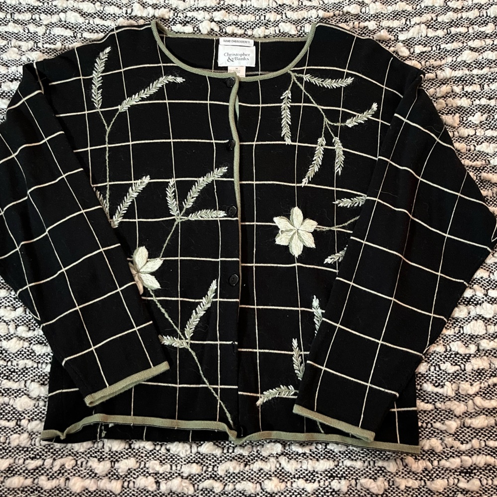 Hand embroidered Christopher & Banks button up sweater